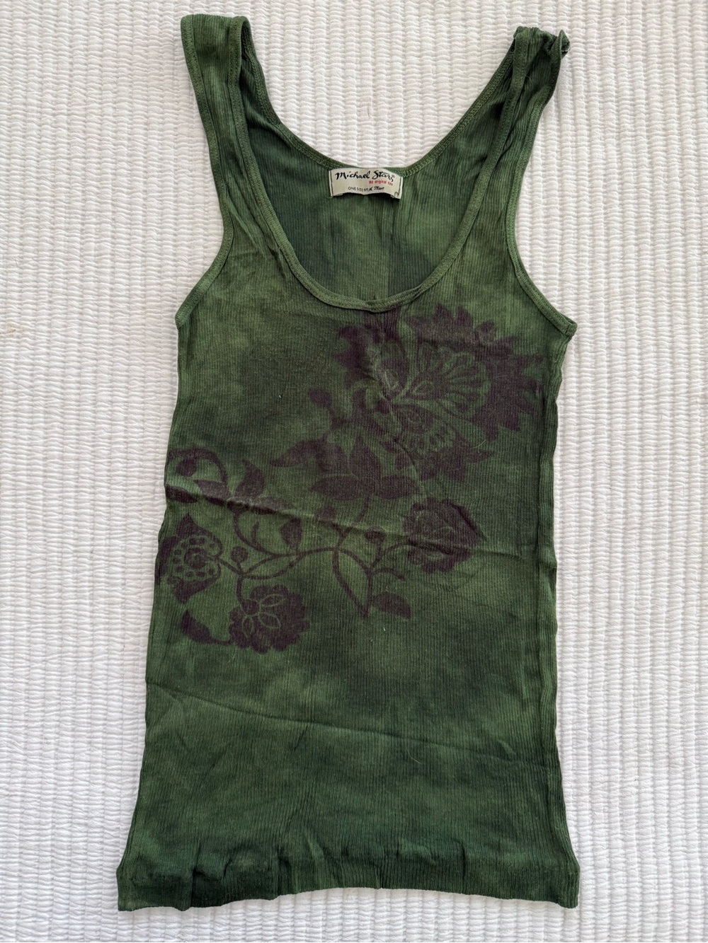 Michael Stars Olive Green Floral Ribbed Tank